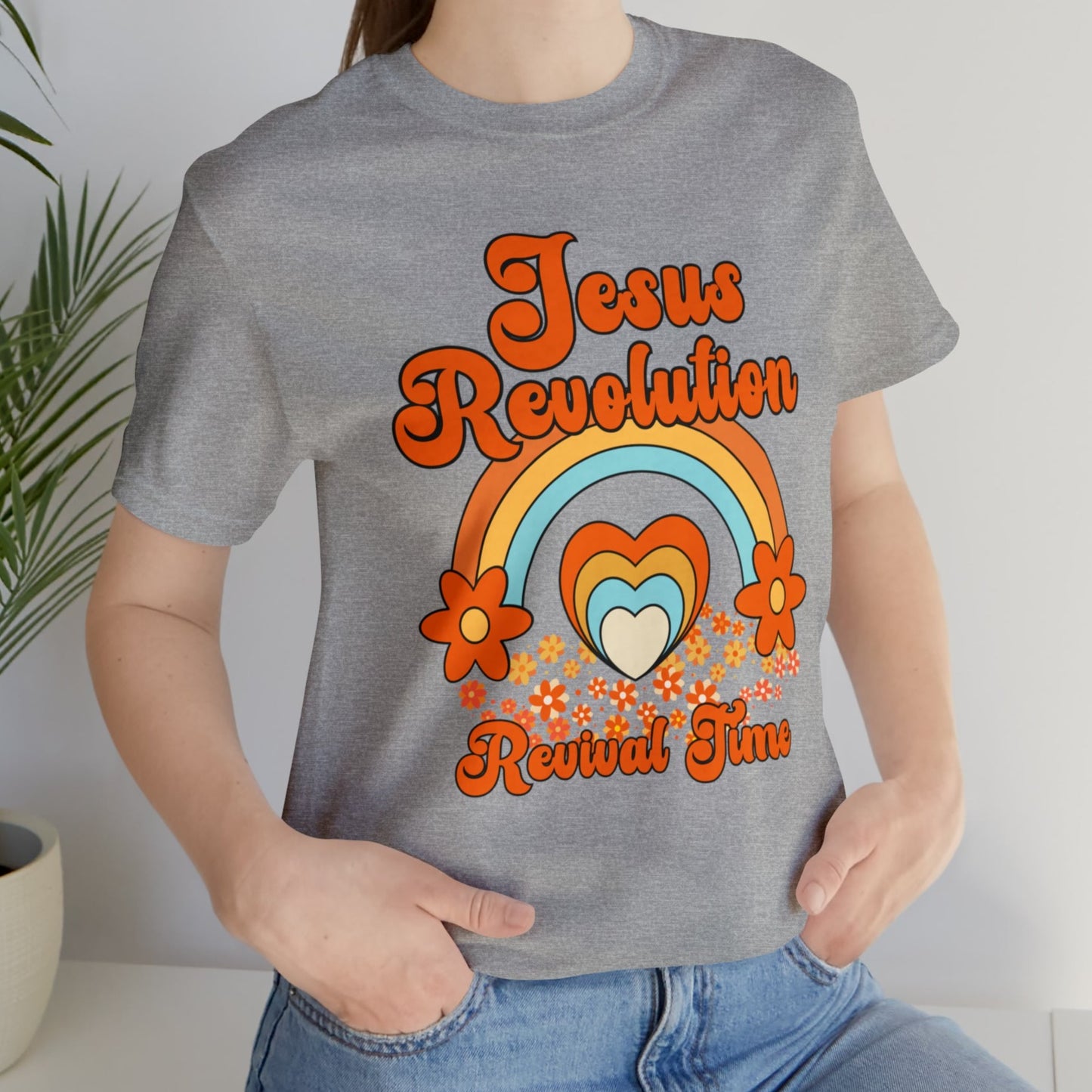 Jesus Revolution T-Shirt Revival Time Retro Heart and Rainbow Tee Shirt