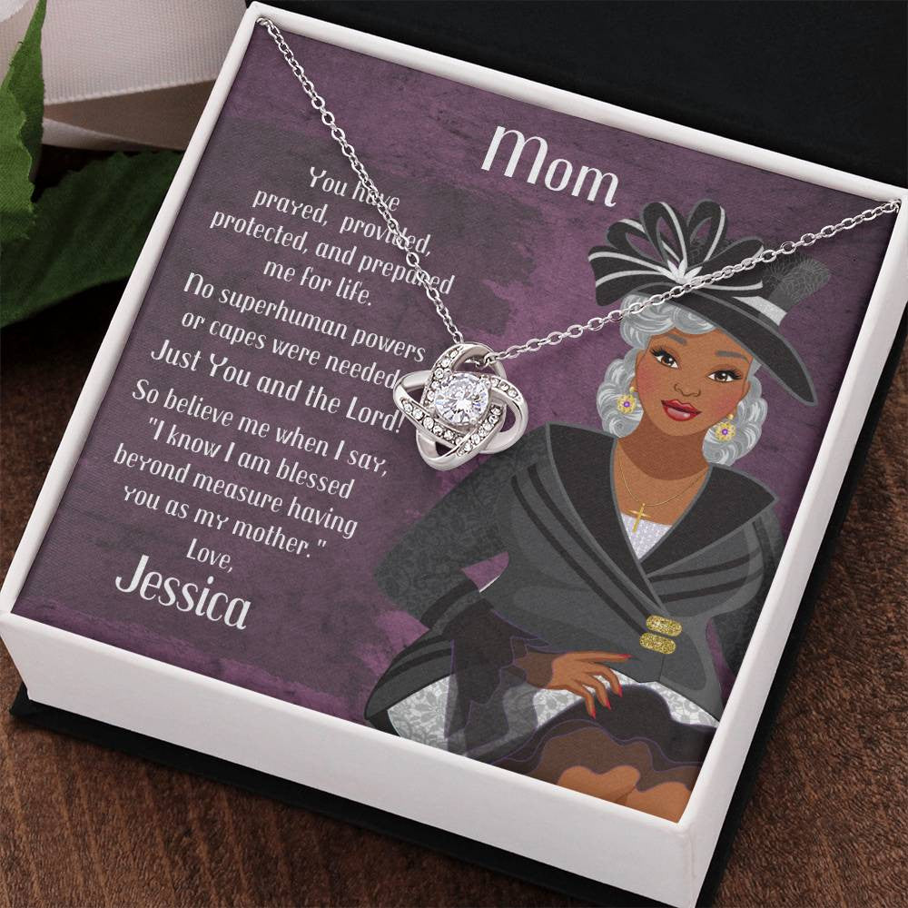 African American Mom Birthday Card With Love Knot Necklace - You Have Prayed