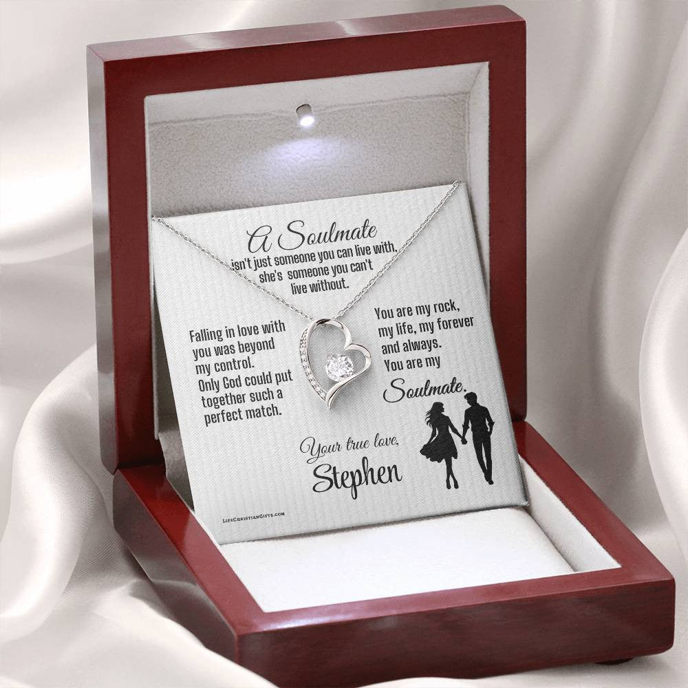 Soulmate Christian Message Card With Forever Love Necklace - Can't Live Without