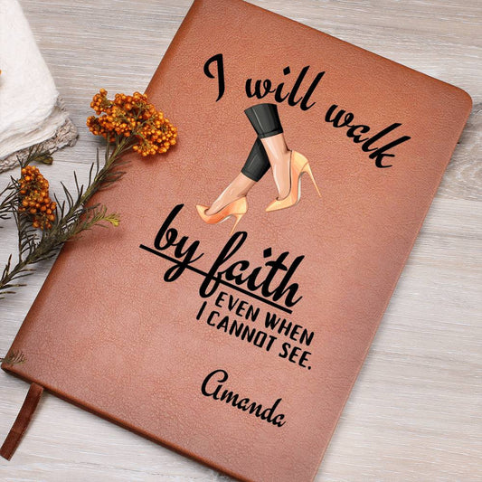 Walk By Faith Vegan Leather Journal For Women - Personalized