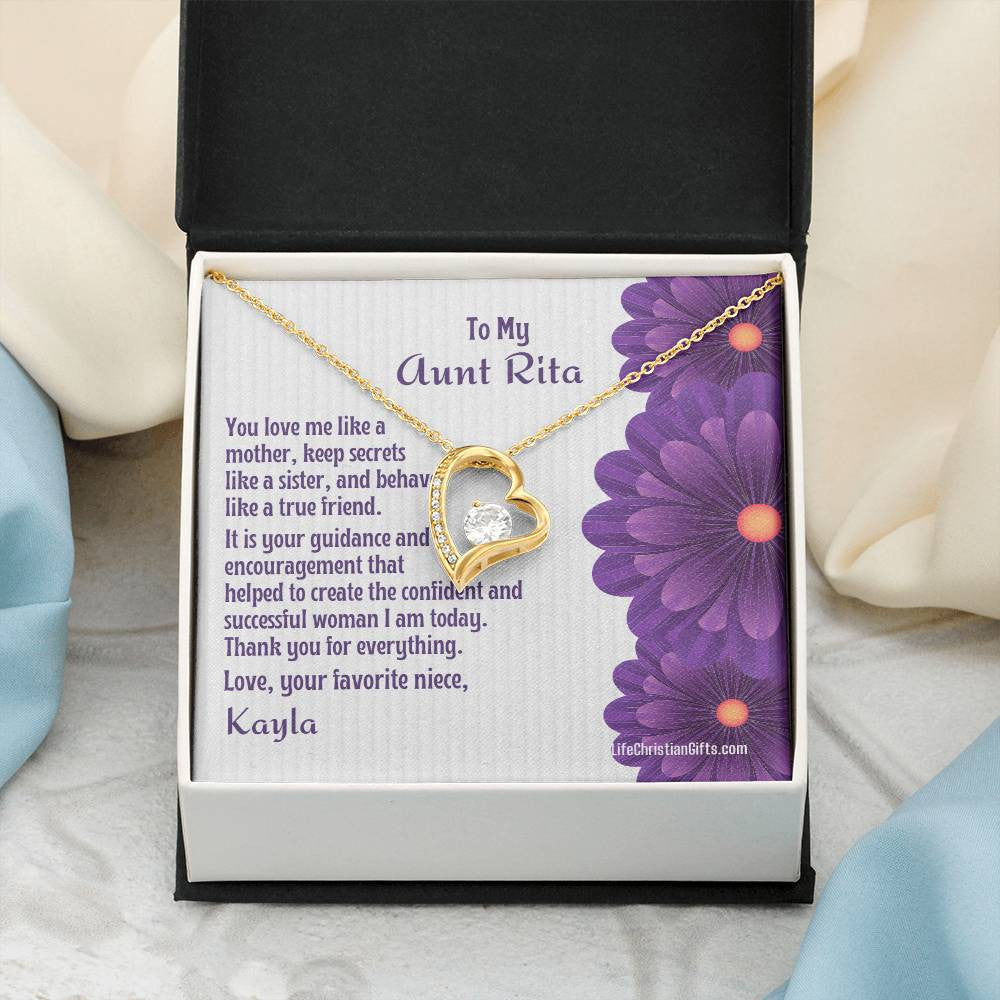 Personalized Auntie Forever Love Necklace Message Card - Love Like Mother - Flowers