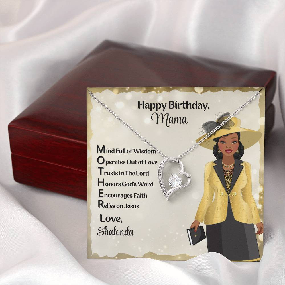 African American Mother Acronym Birthday Message Card And Forever Love Necklace