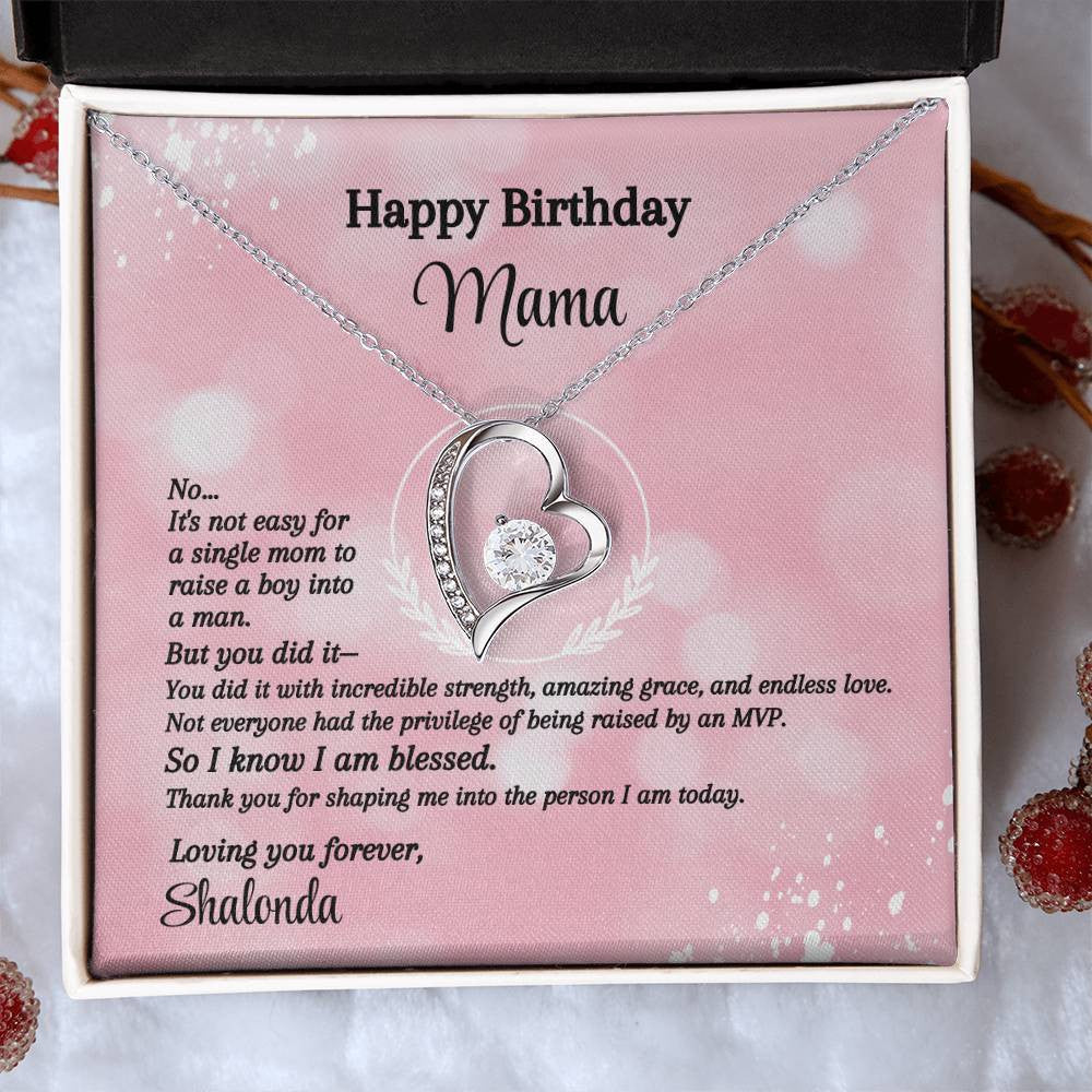 Happy Birthday Single Mom Message Card - Forever Love Necklace - MVP Pink