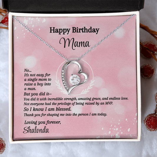 Happy Birthday Single Mom Message Card - Forever Love Necklace - MVP Pink