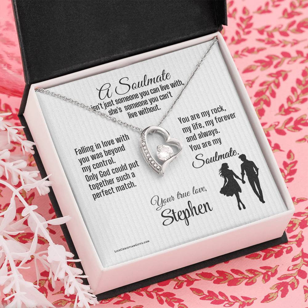 Soulmate Christian Message Card With Forever Love Necklace - Can't Live Without