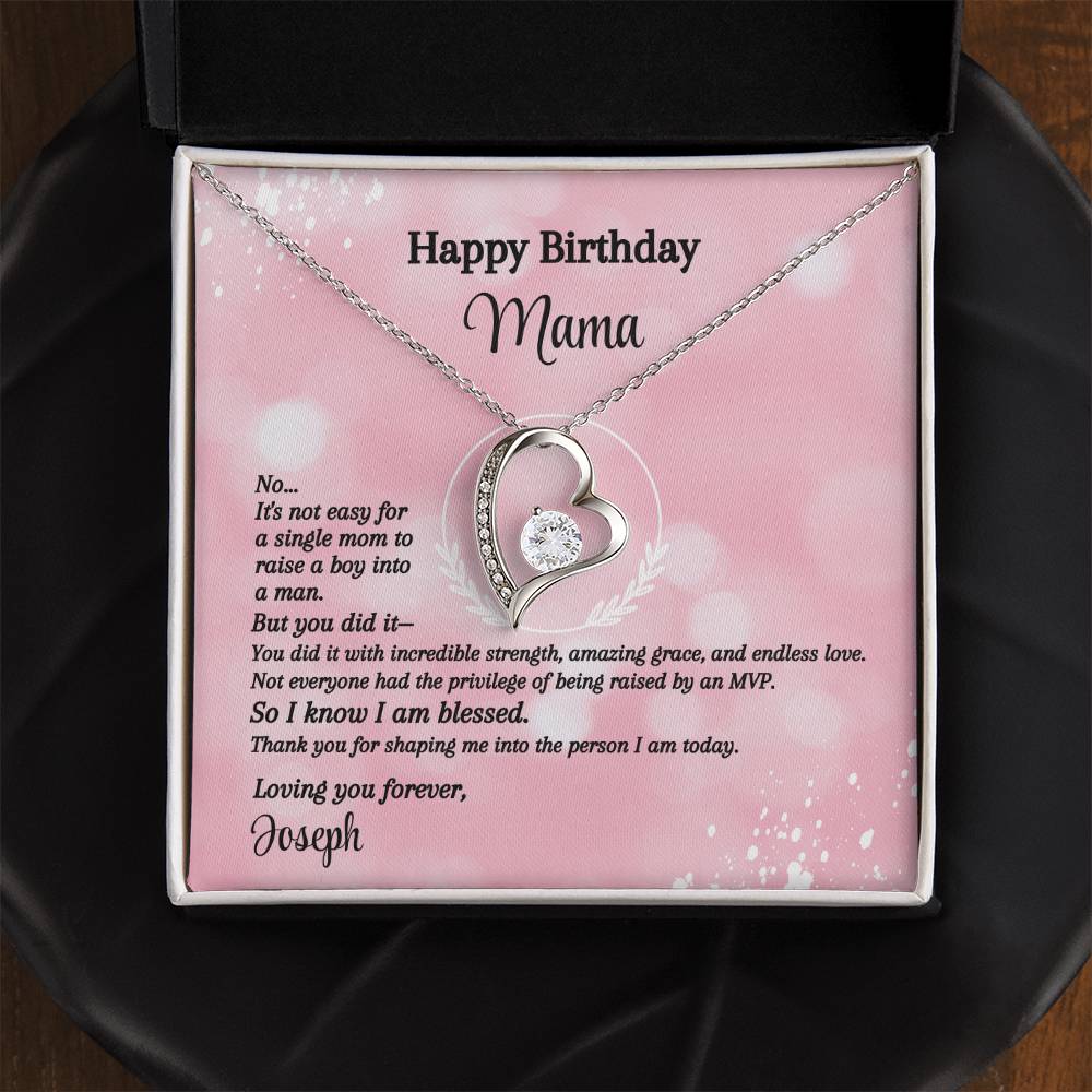 Happy Birthday Single Mom Message Card - Forever Love Necklace - MVP Pink