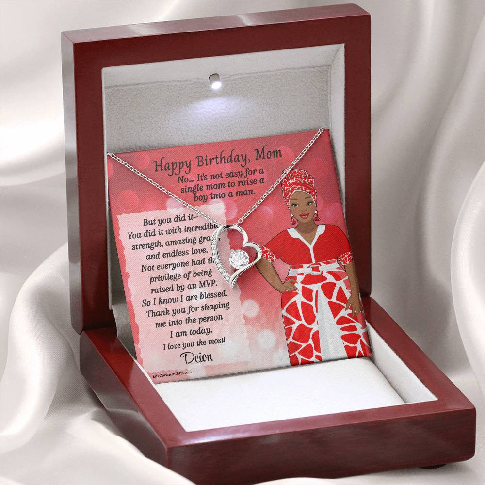 African American Mom Birthday Message Card - Forever Love Necklace - MVP Red