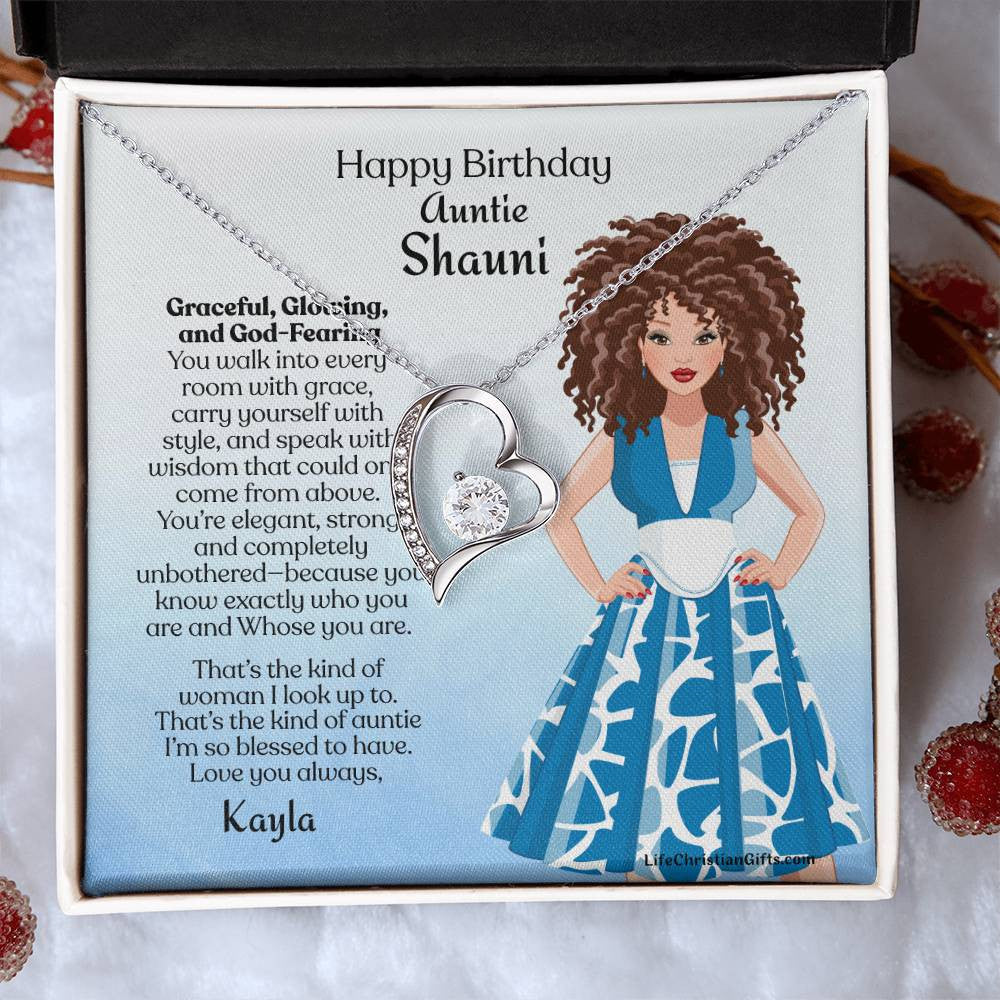 Personalized Auntie Forever Love Necklace Message Card - Gracefully Brunette