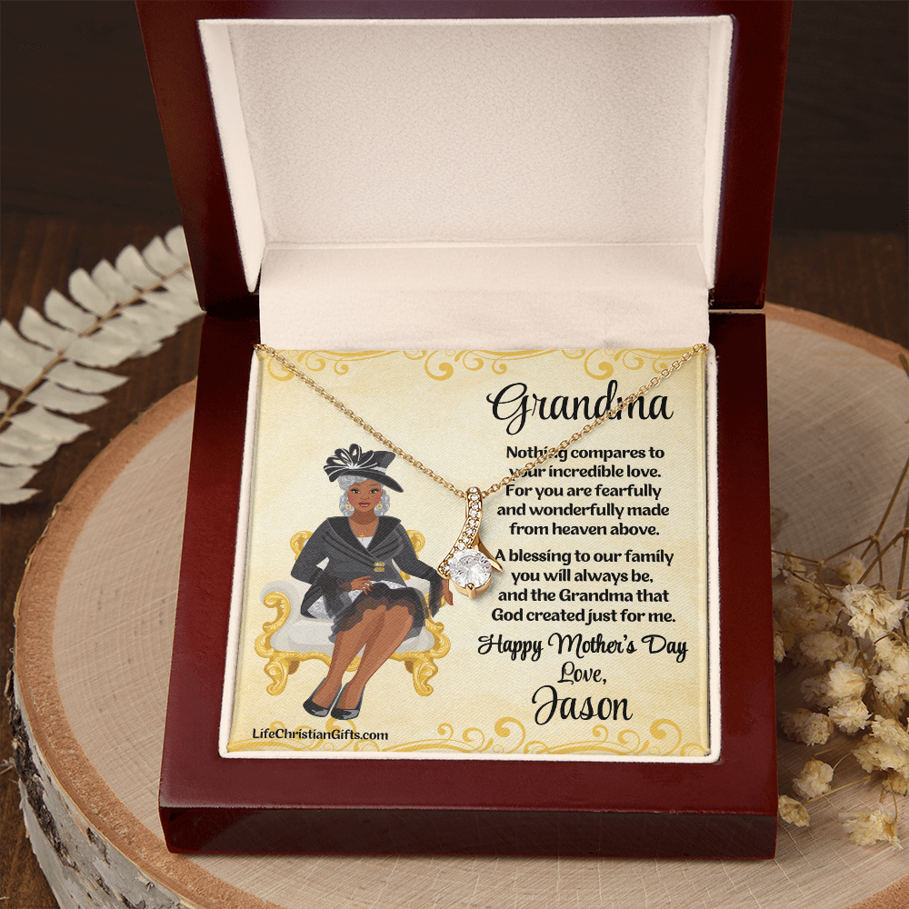 African American Mother's Day Grandma Card And Necklace - Wonderfully Made