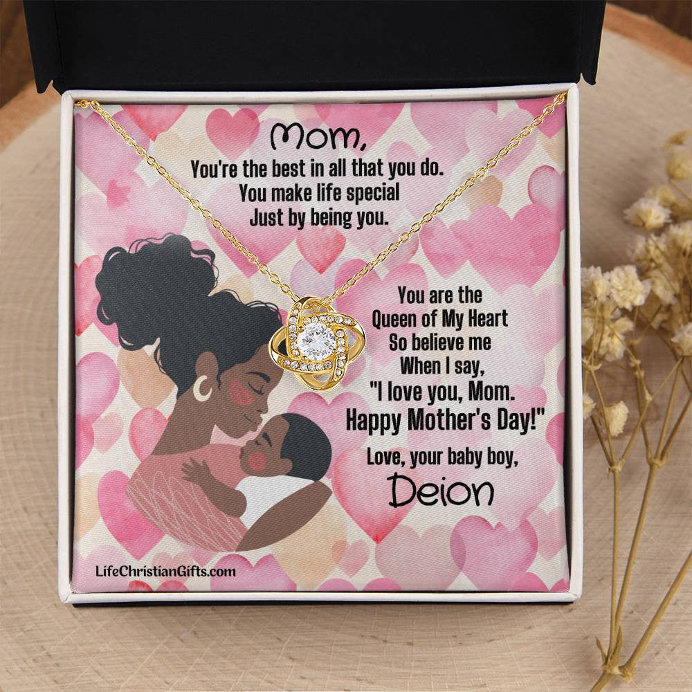 African American Mother's Day Card From Young Son With Love Knot Necklace - You're The Best