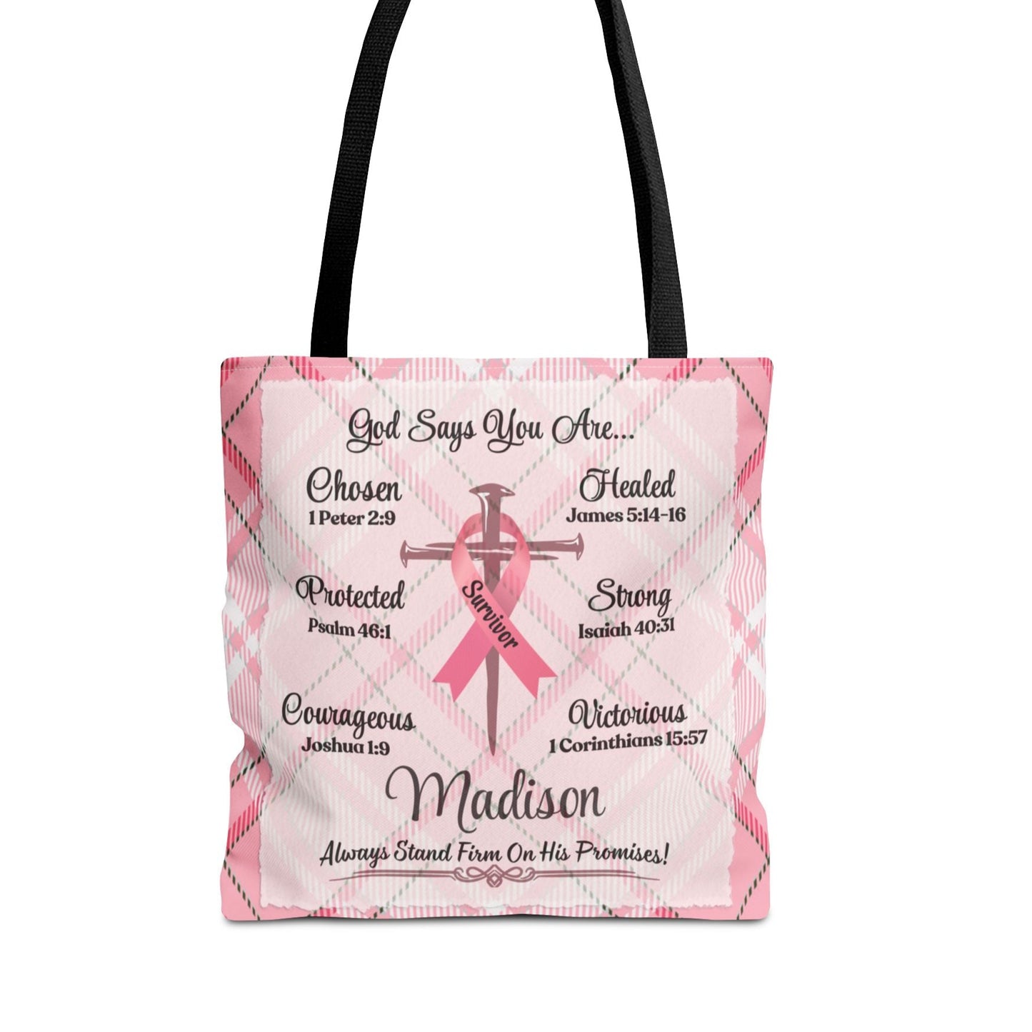 Breast Cancer Survivor Tote Bag, Bible Verse God Affirmations
