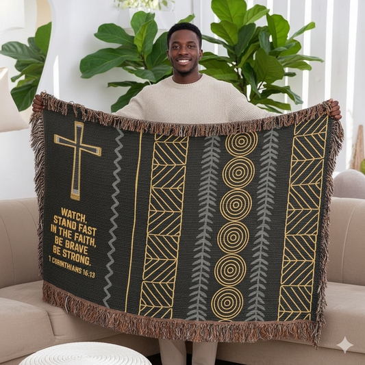 Afrocentric Christian Woven Blanket For Father's Day