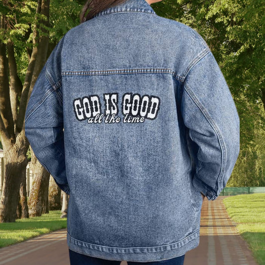 God Is Good All The Time Women's Oversized Denim Jacket