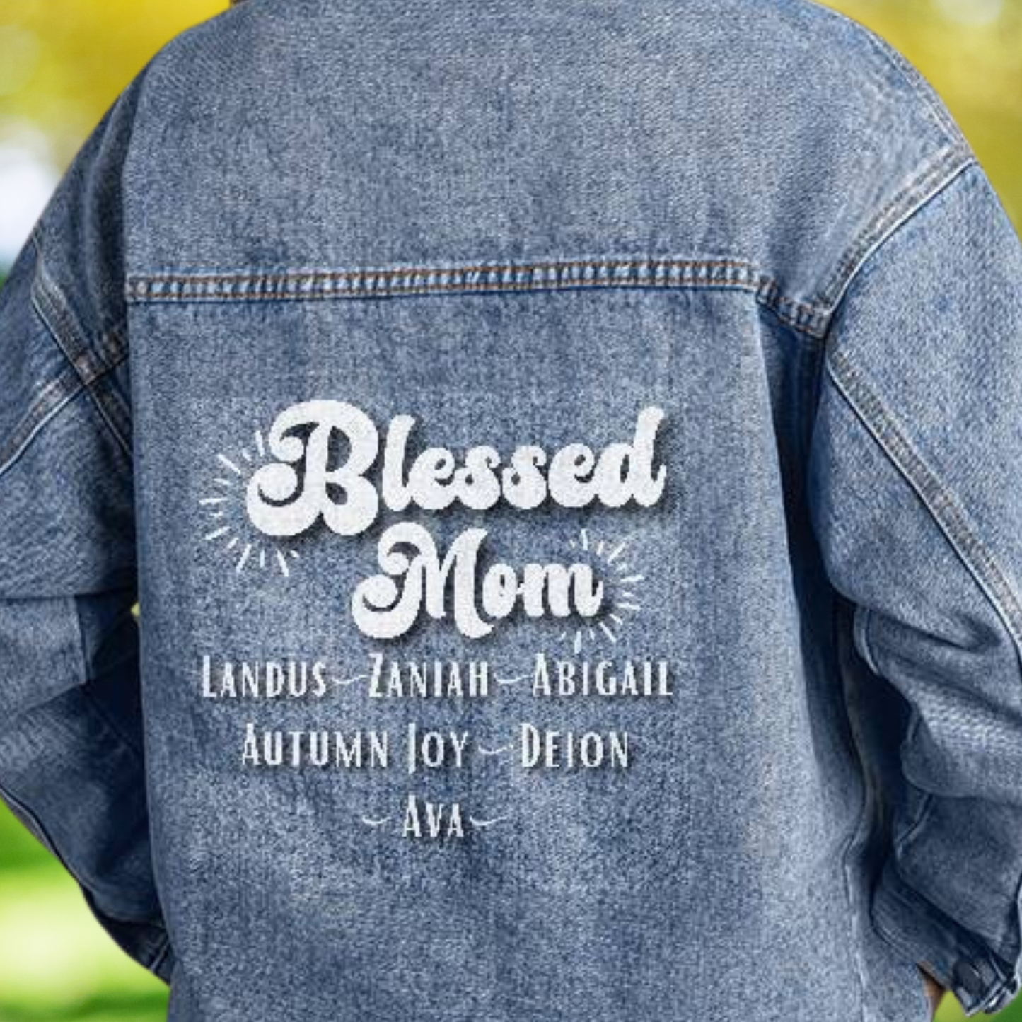 Personalized Oversized Denim Jean Jacket - Blessed Mom