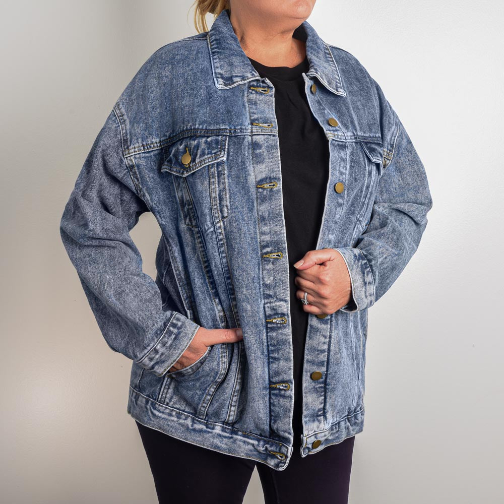 Personalized Oversized Denim Jean Jacket - One Blessed Mama