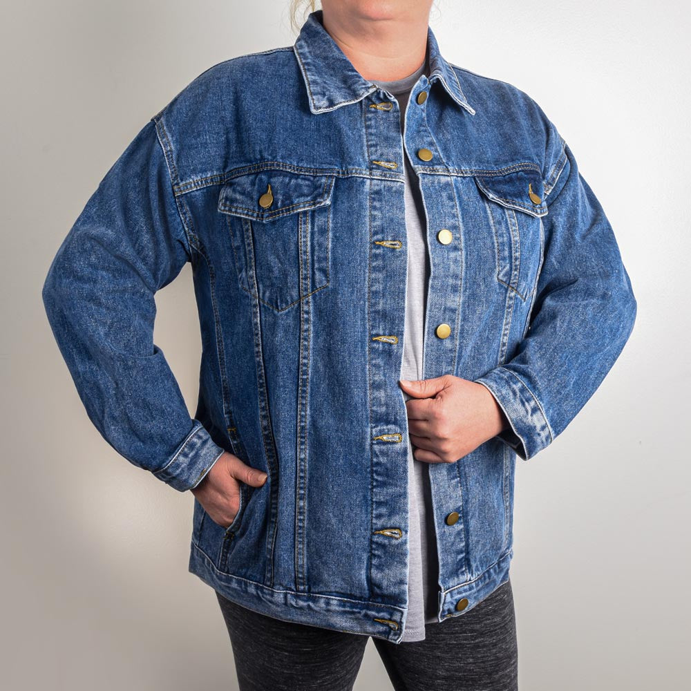 Personalized Oversized Denim Jean Jacket - One Blessed Mama