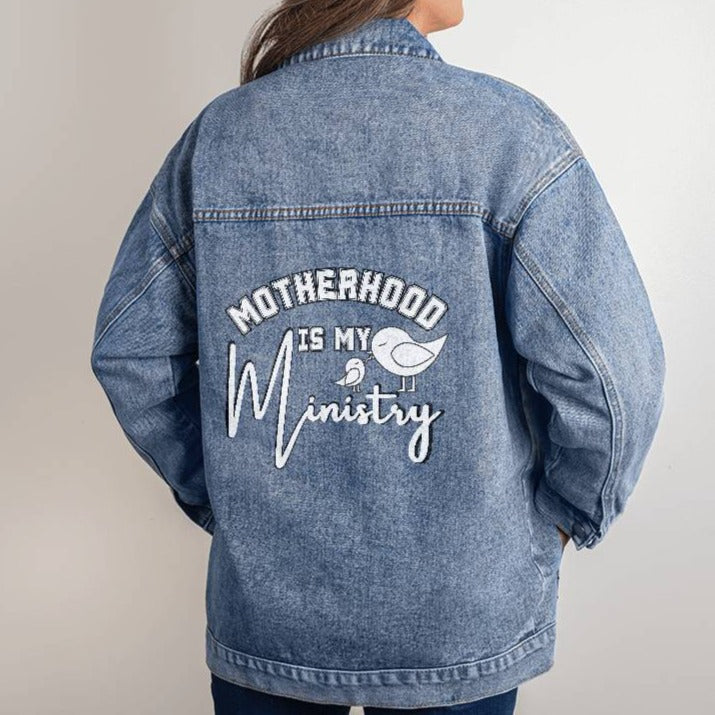Motherhood Is My Ministry Christian Jean Jacket For Mom