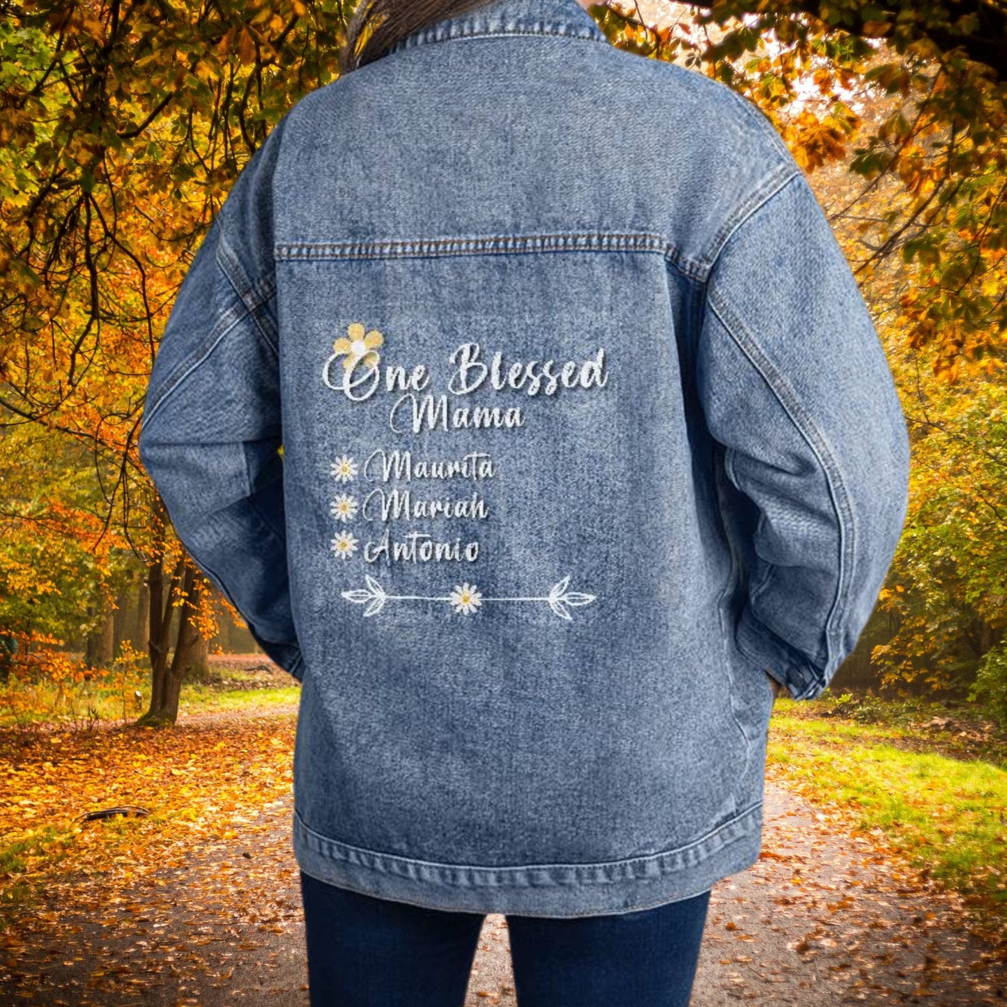 Personalized Oversized Denim Jean Jacket - One Blessed Mama