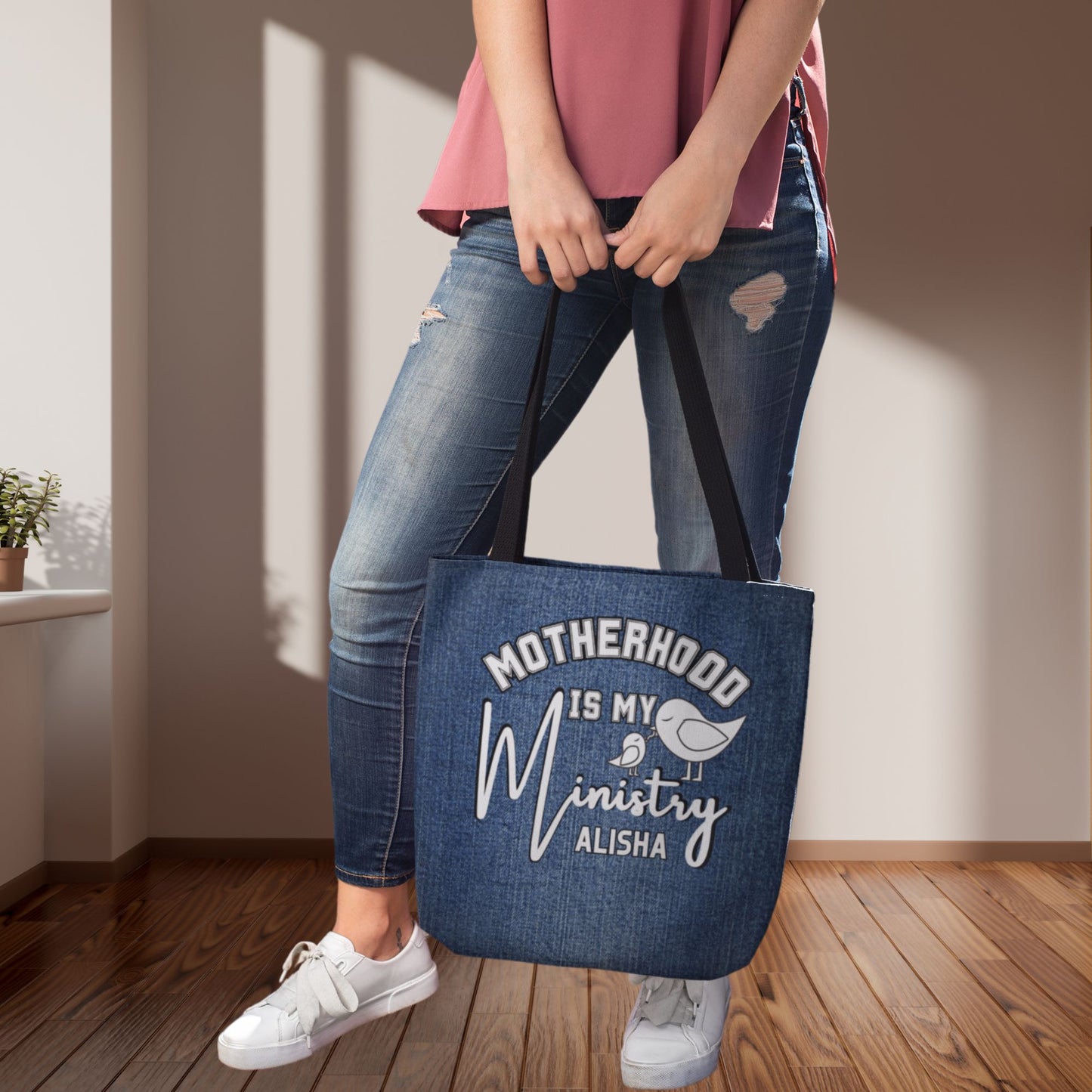 Motherhood Is My Ministry Personalized Christian Tote Bag