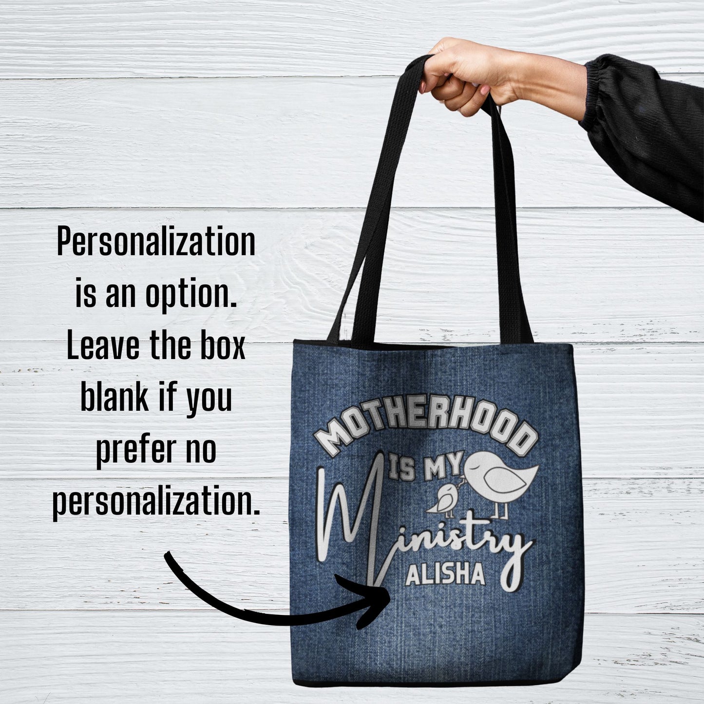 Motherhood Is My Ministry Personalized Christian Tote Bag