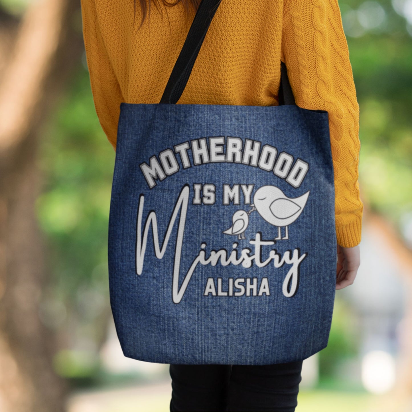 Motherhood Is My Ministry Personalized Christian Tote Bag