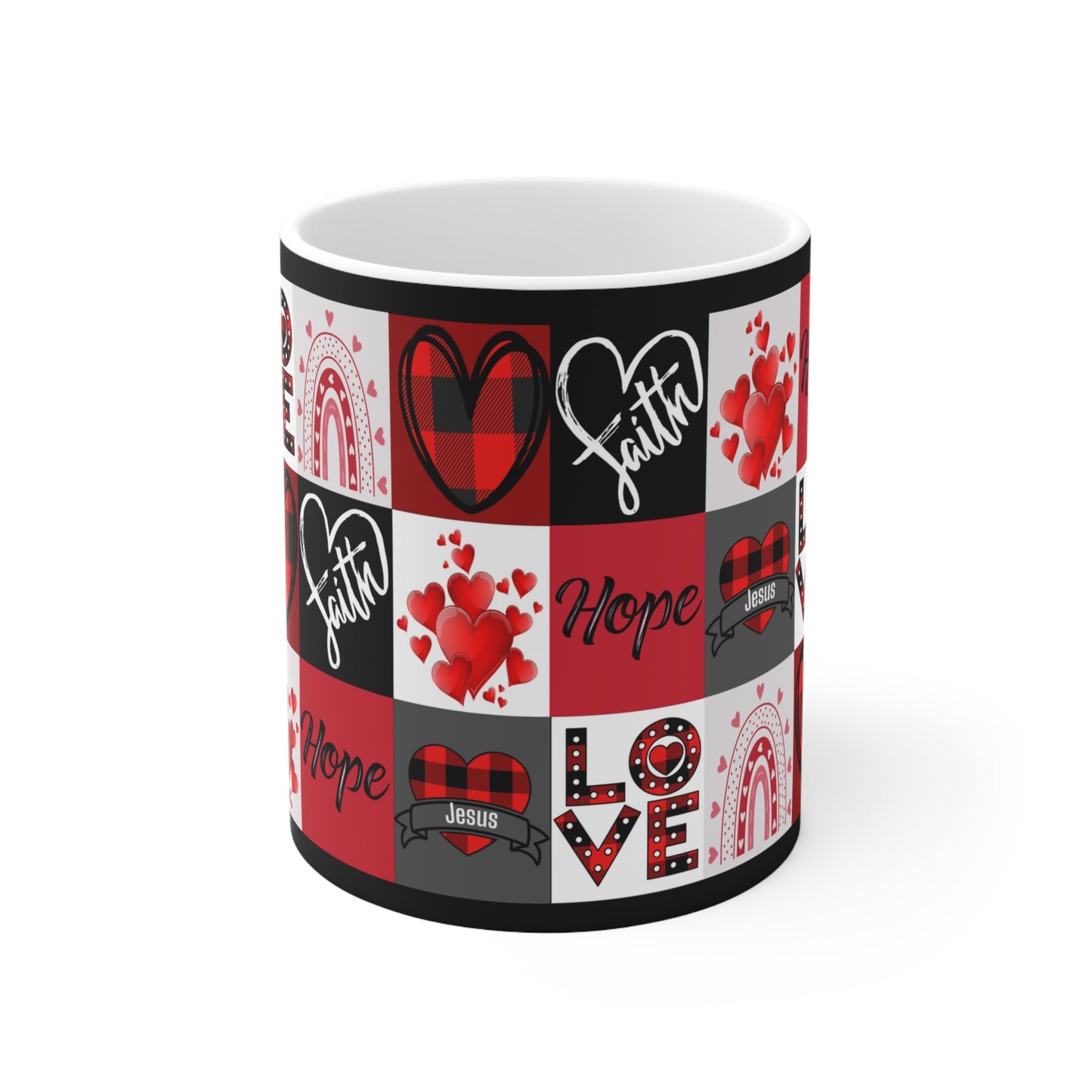 Faith Hope and Love Hearts and Jesus Mug
