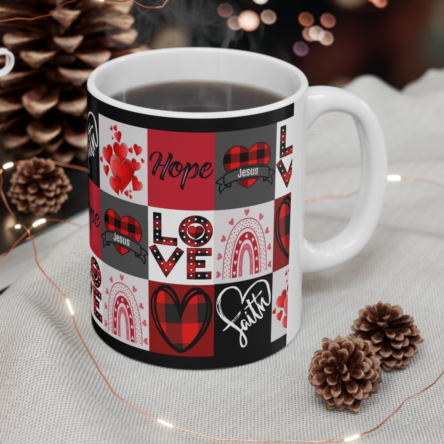 Faith Hope and Love Hearts and Jesus Mug