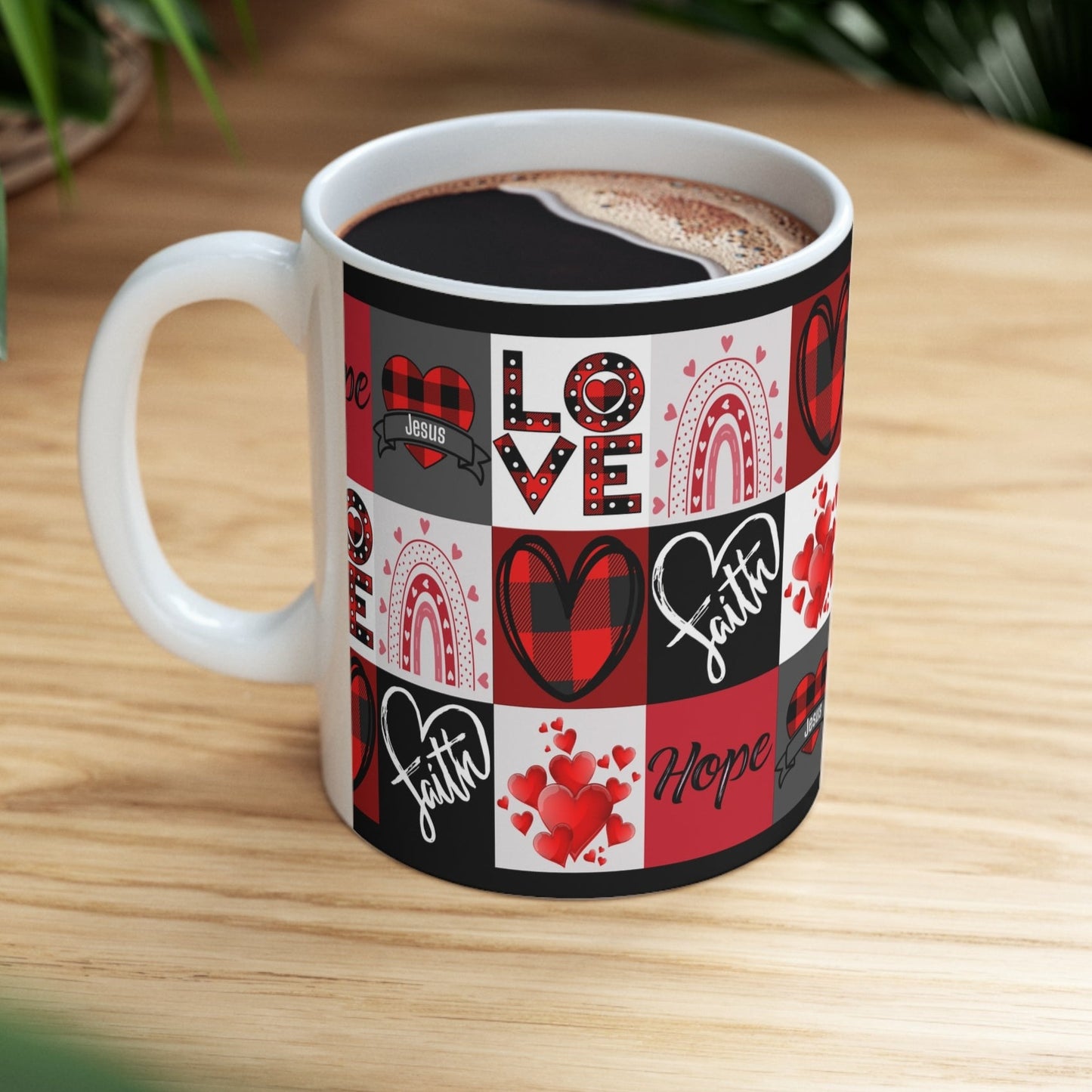 Faith Hope and Love Hearts and Jesus Mug