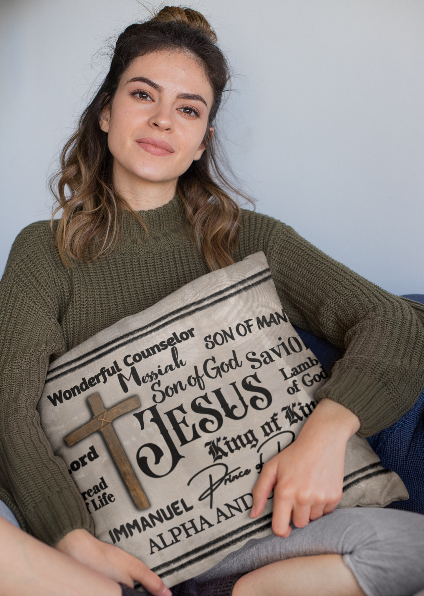 Names of Jesus Throw Pillow Christian House Warming Gift