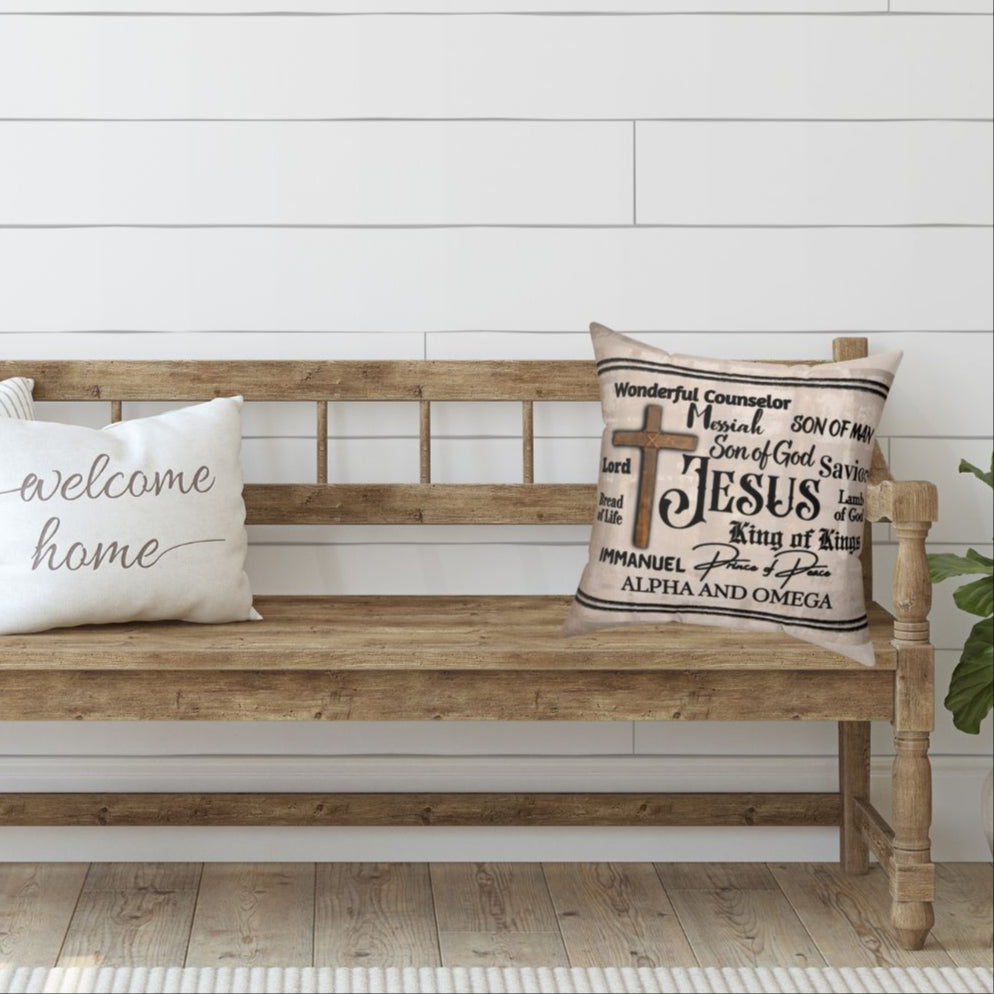 Names of Jesus Throw Pillow Christian House Warming Gift