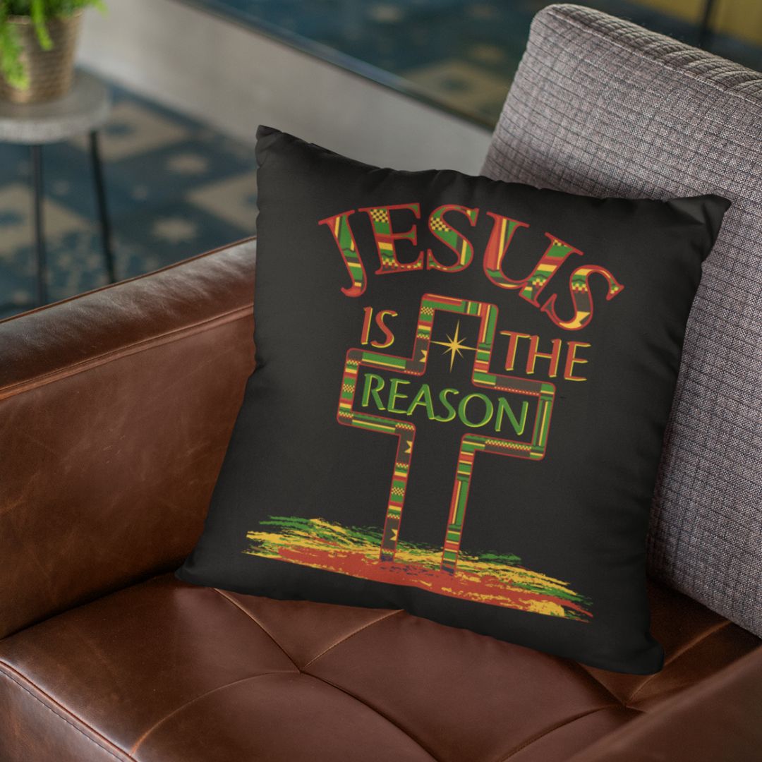 Jesus is The Reason For The Season Kente Cross Throw Pillow