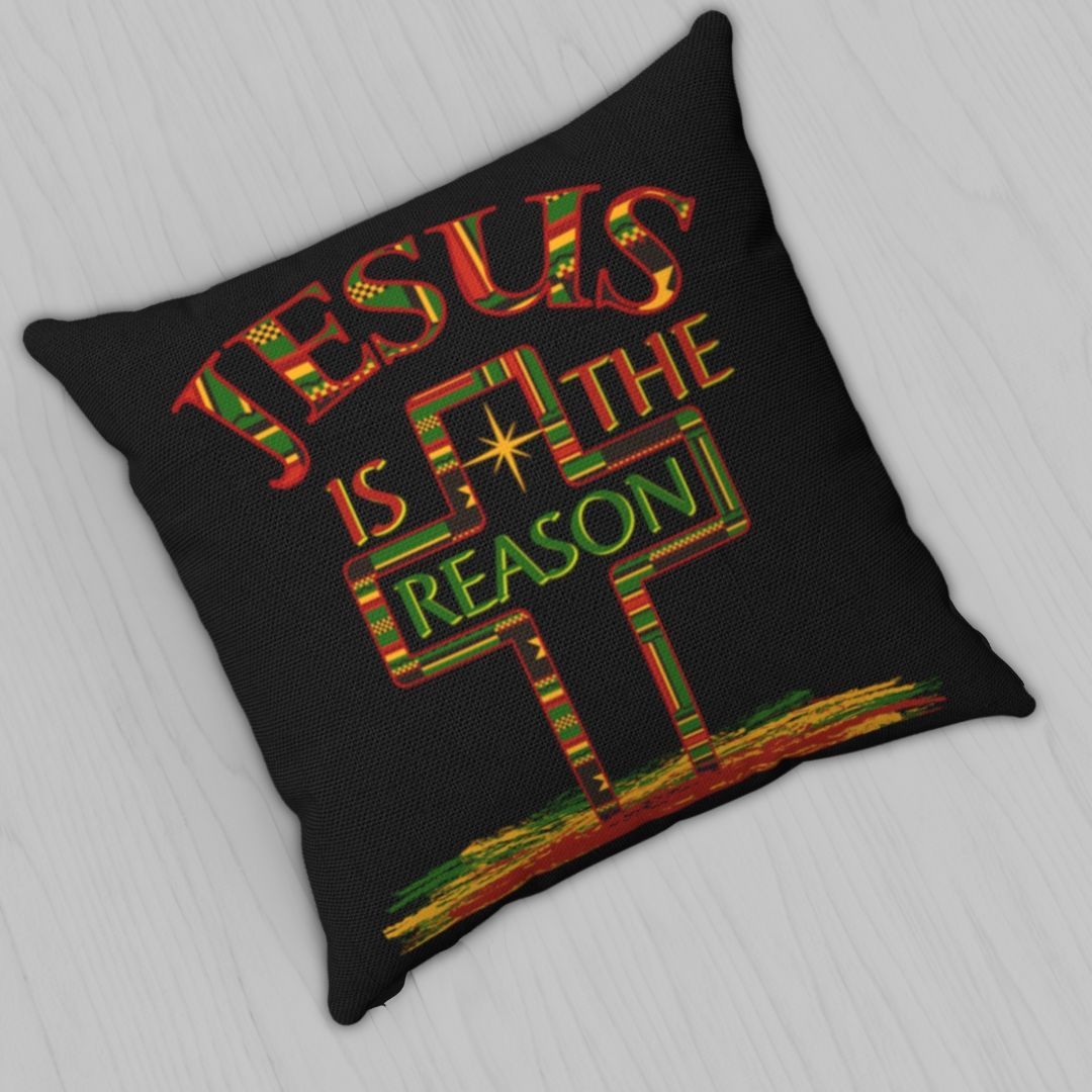 Jesus is The Reason For The Season Kente Cross Throw Pillow