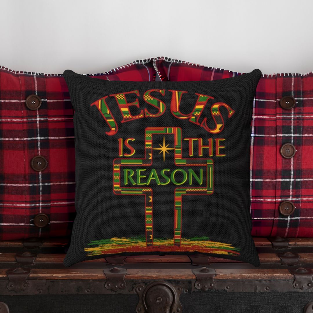 Jesus is The Reason For The Season Kente Cross Throw Pillow