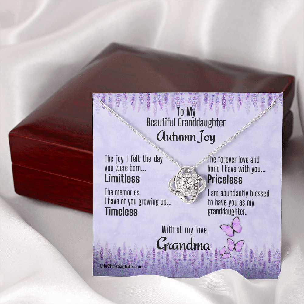 Personalized Card To Granddaughter With Love Knot Necklace - Priceless