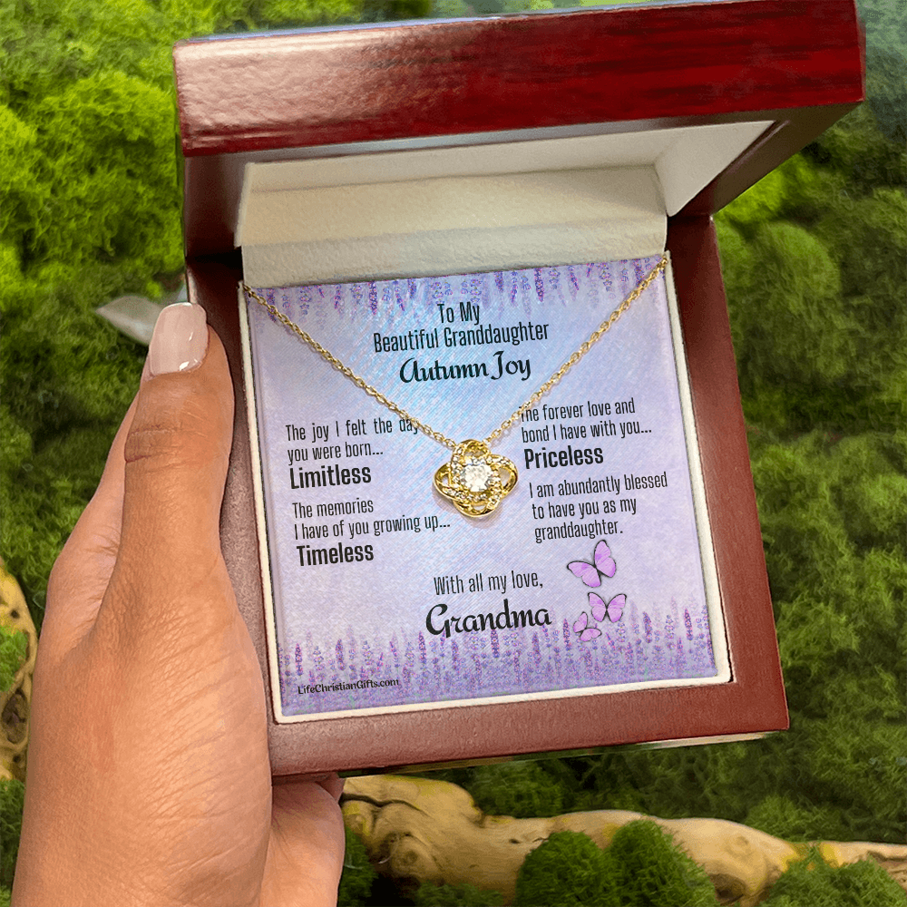 Personalized Card To Granddaughter With Love Knot Necklace - Priceless