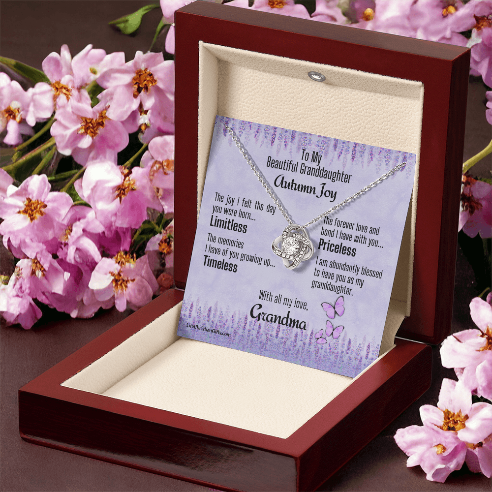 Personalized Card To Granddaughter With Love Knot Necklace - Priceless