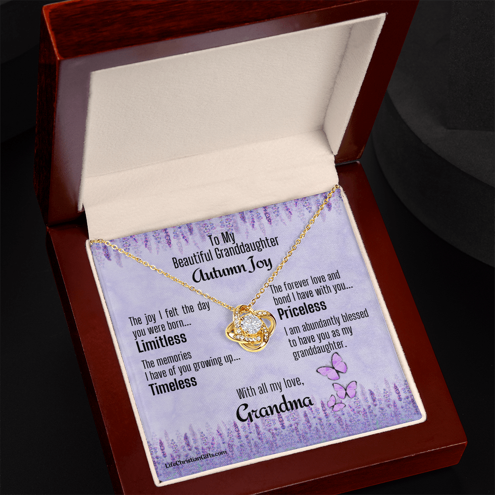 Personalized Card To Granddaughter With Love Knot Necklace - Priceless
