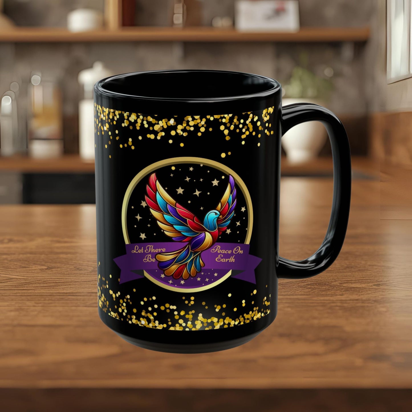 Christmas Coffee Mug - Peace On Earth - Gold Accent