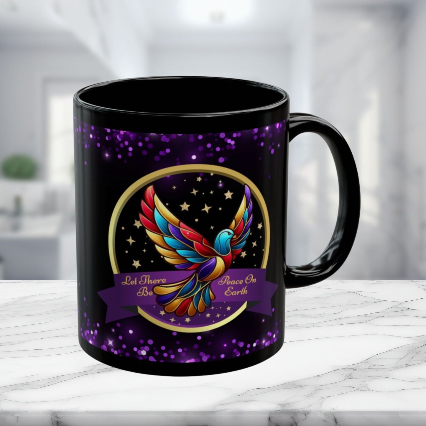 Christmas Coffee Mug - Peace On Earth - Purple Accent