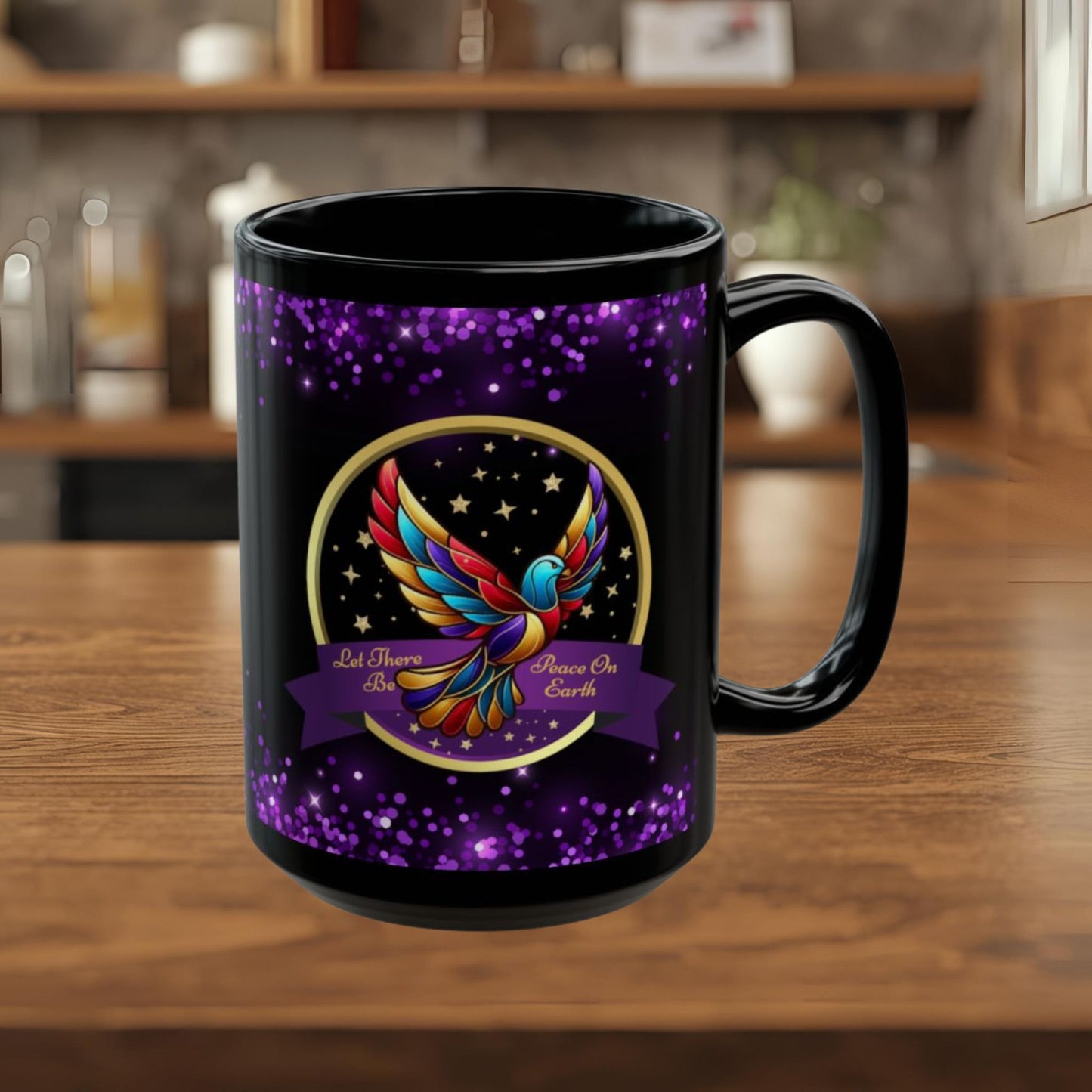 Christmas Coffee Mug - Peace On Earth - Purple Accent