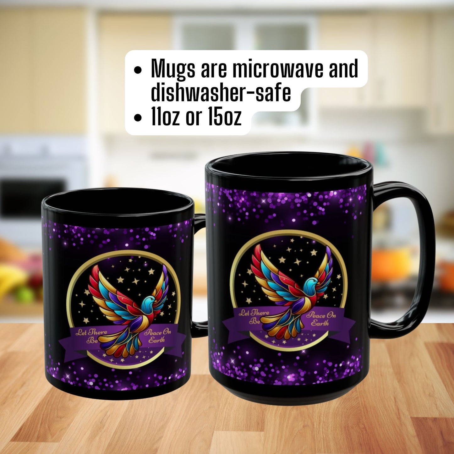 Christmas Coffee Mug - Peace On Earth - Purple Accent