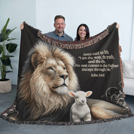 Personalized Bible Verse Woven Throw - Lion and Lamb