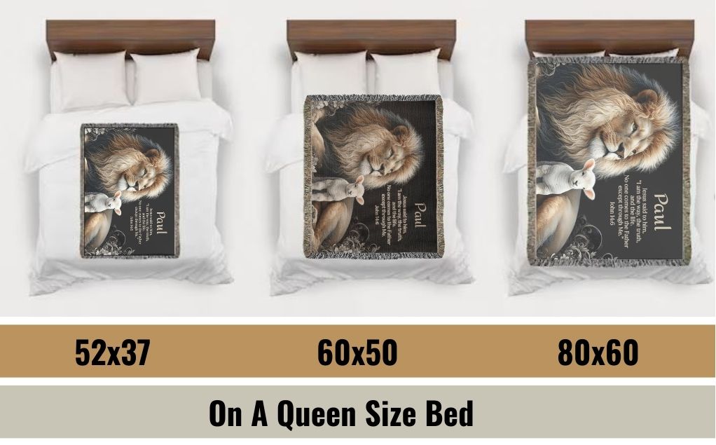 Personalized Bible Verse Woven Throw - Lion and Lamb