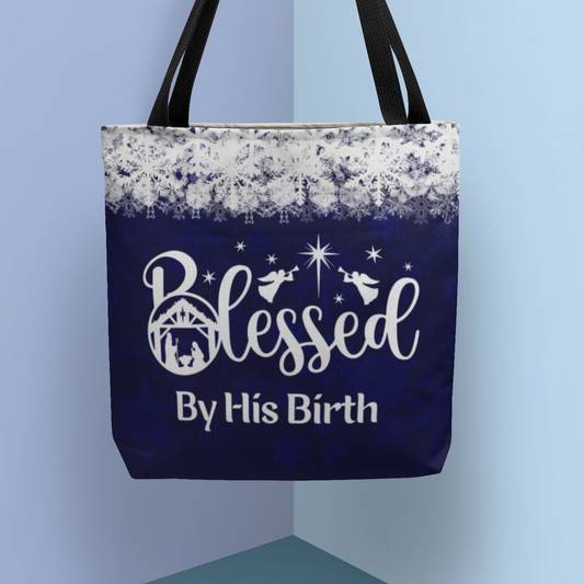 Nativity Scene Blessed By His Birth Christmas Tote Bag