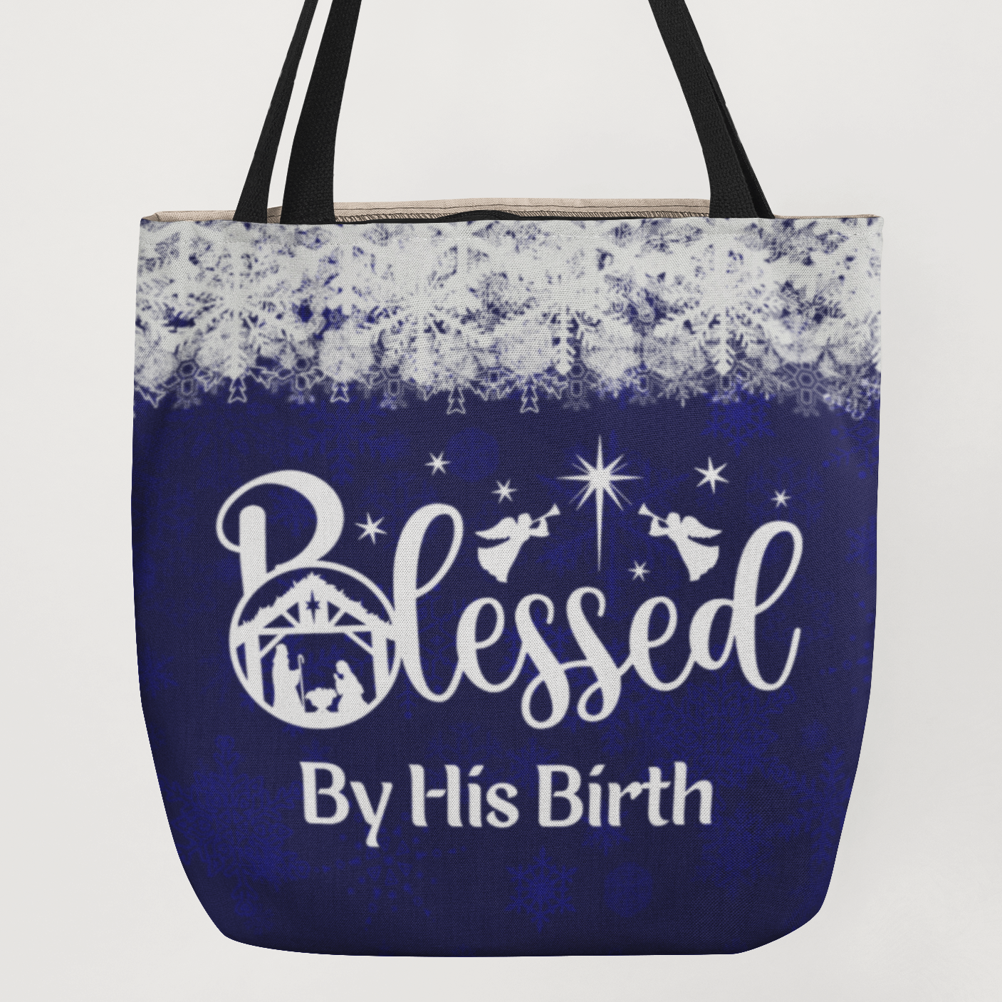 Nativity Scene Blessed By His Birth Christmas Tote Bag