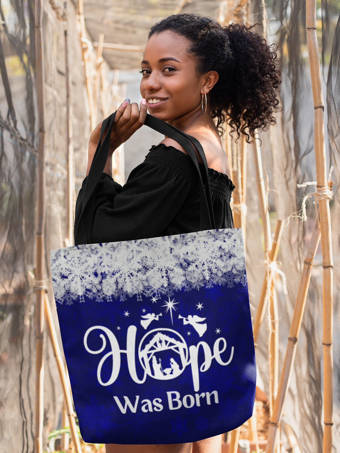 Nativity Scene Hope Was Born Christmas Tote Bag