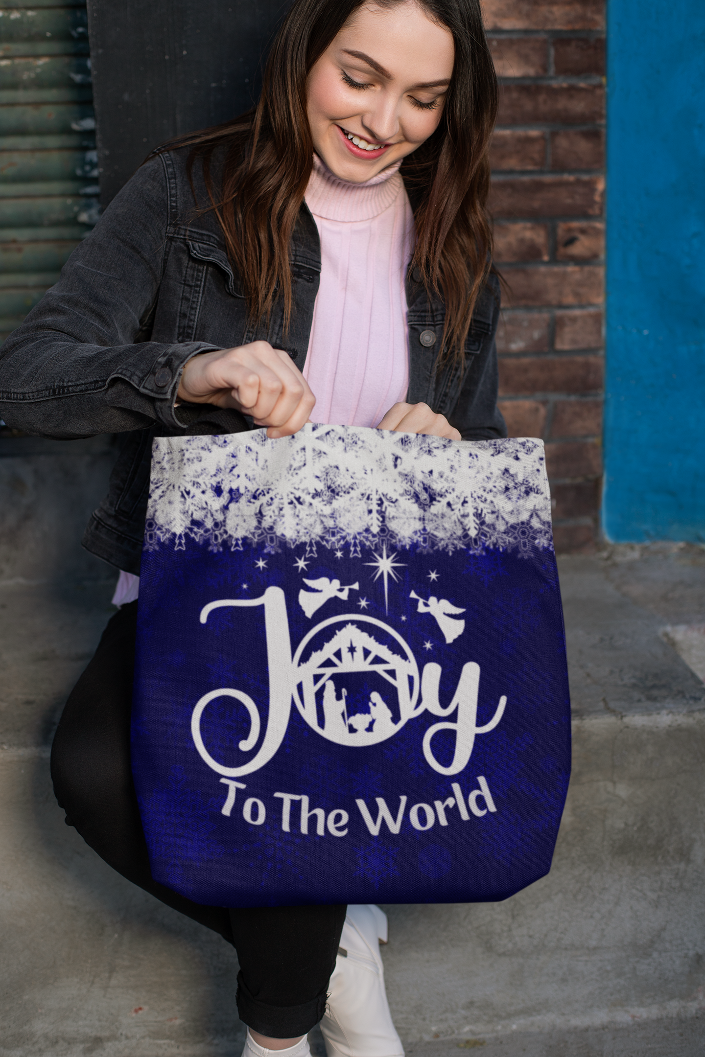 Nativity Scene Joy To The World Christmas Tote Bag
