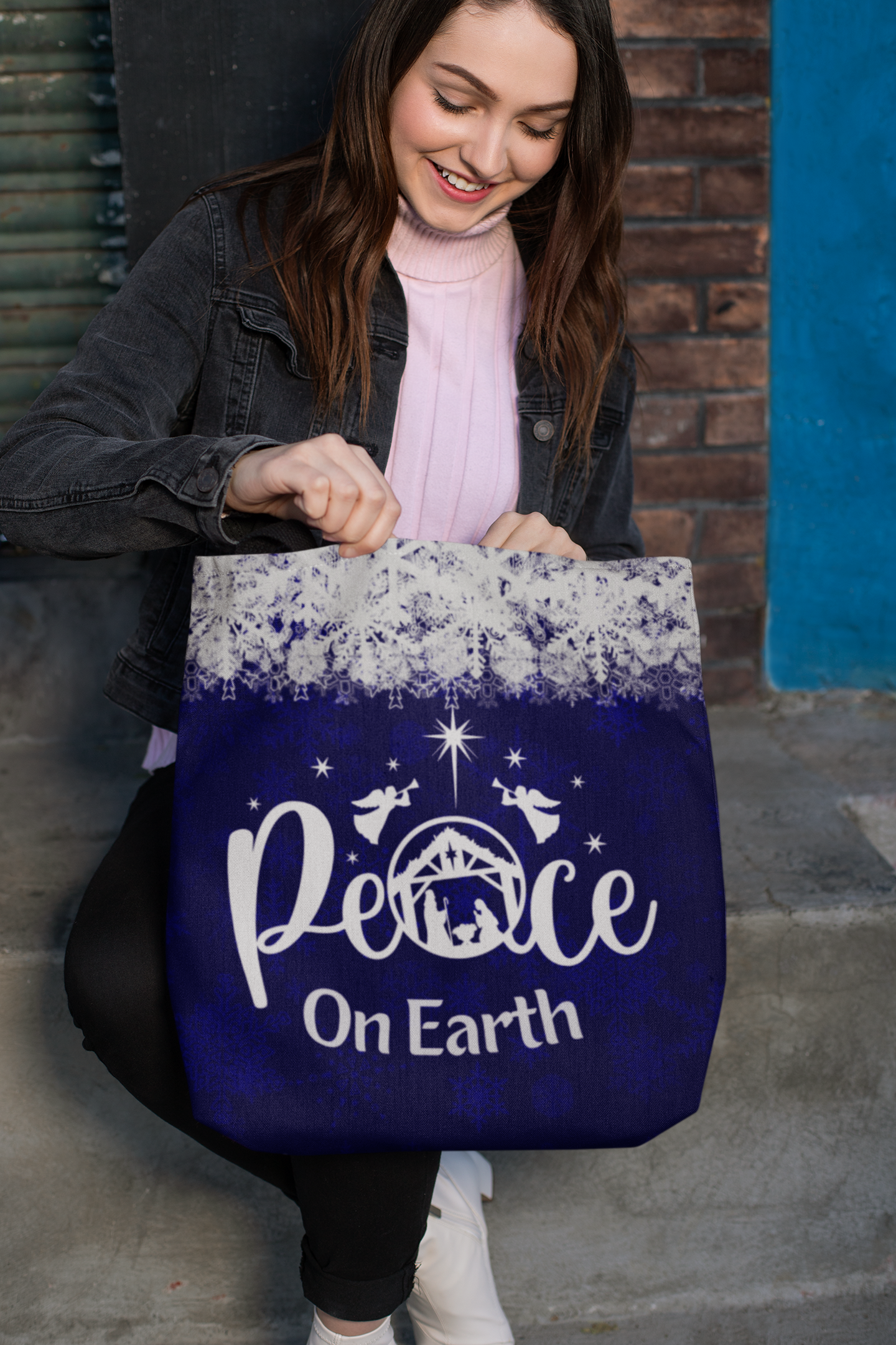 Nativity Scene Peace On Earth Christmas Tote Bag