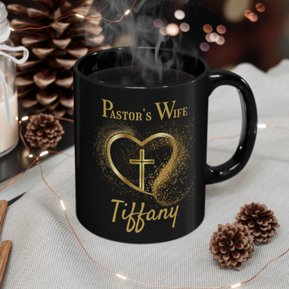Personalized Pastor's Wife Coffee Mug - Gold Cross and Heart