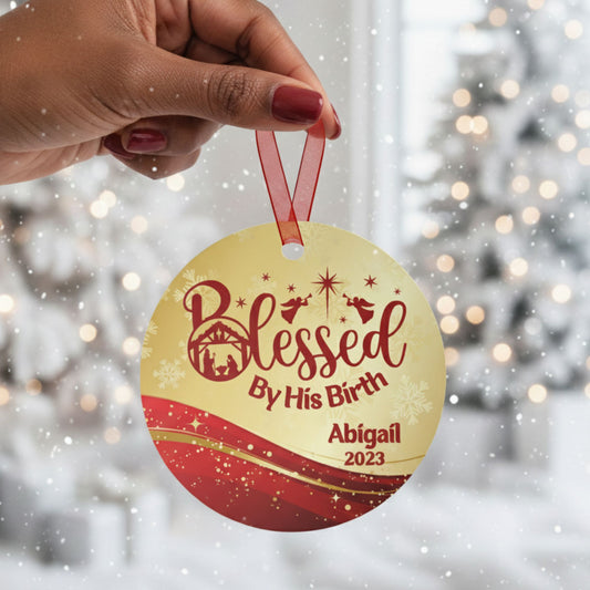 Personalized Metal Ornament Nativity Scene - Blessed